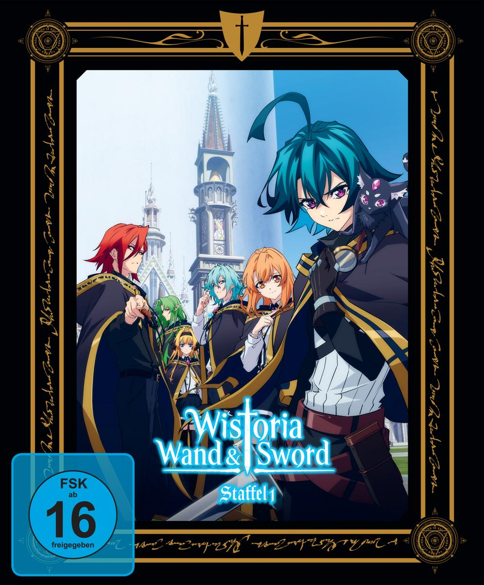 Anime-Cover-Art. Mehrere Charaktere mit bunten Haaren und Roben. Titel: Wistoria Wand & Sword. Bewertung 16.