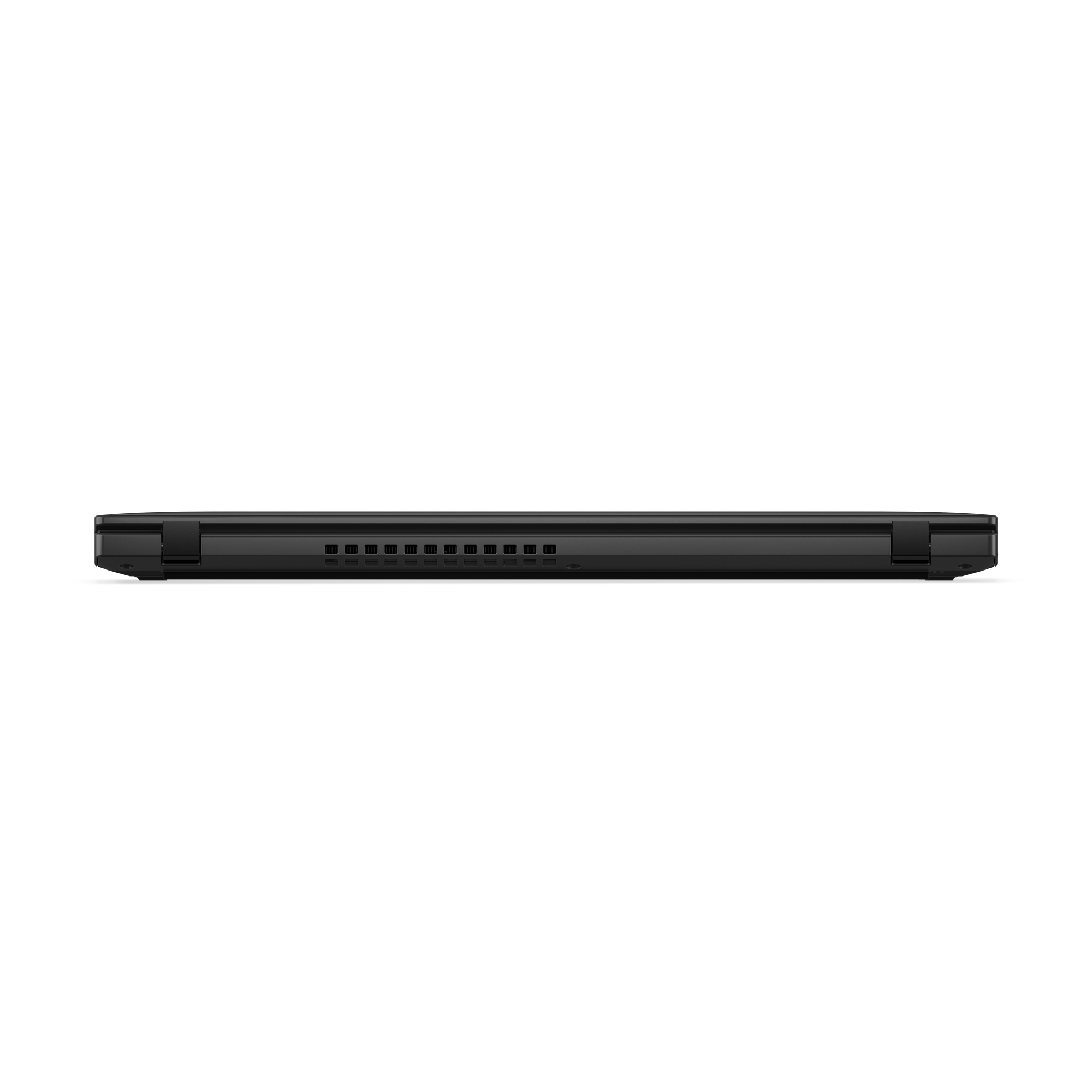 Schwarze Laptop-Basis, von der Seite gesehen, Anschlüsse sichtbar. Der Hintergrund ist schwarz.