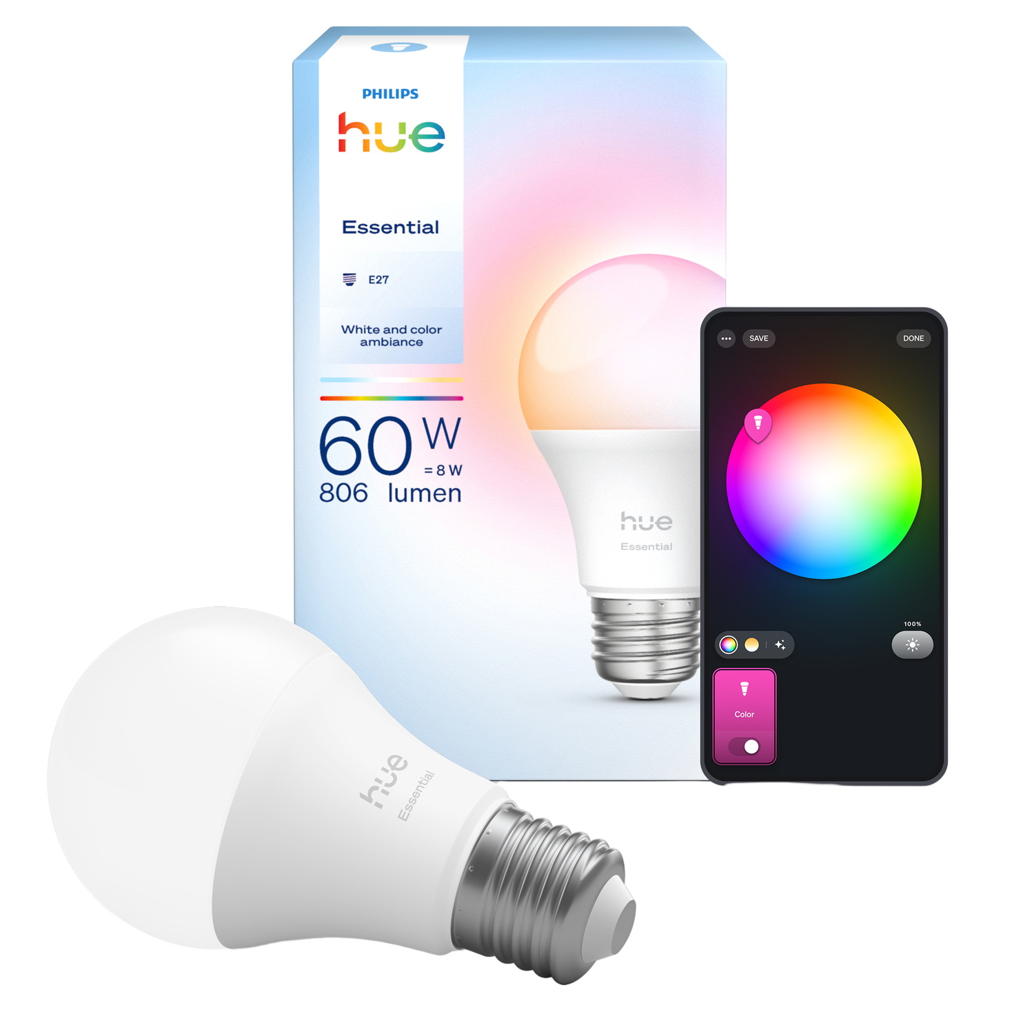 Philips Hue Essential White and Color Ambiance - E27 - Wit