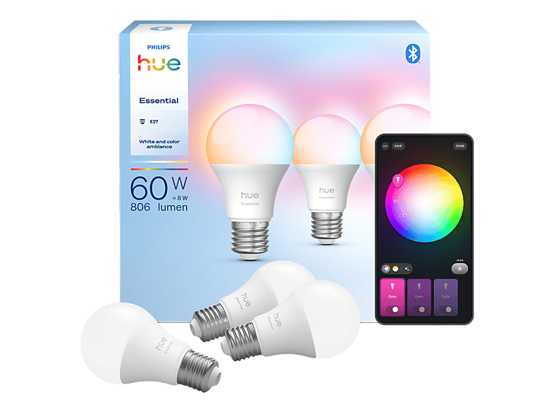 Philips Hue Essential A60 wit en gekleurd licht 3-pack