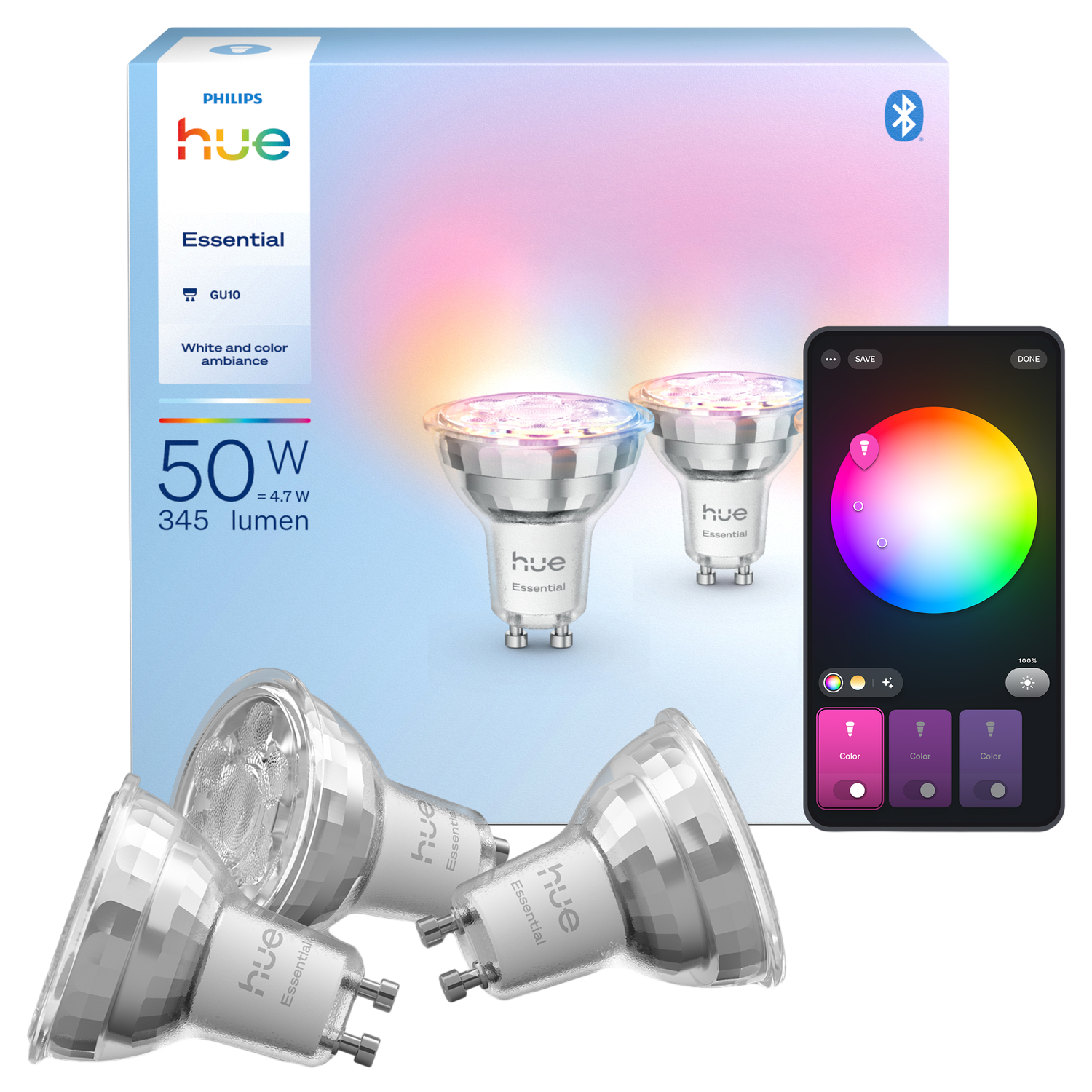 Philips Hue Essential White and Color Ambiance - GU10 - 3 Pack - wit