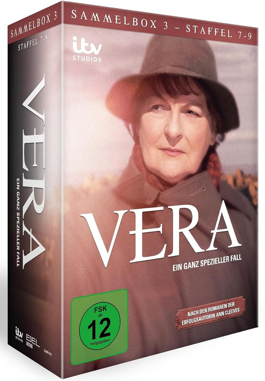 Box-Set für 'Vera'. Zeigt eine Frau mit Hut. Text enthält 'Vera' und 'Ein ganz spezieller Fall'. FSK 12 Bewertung.