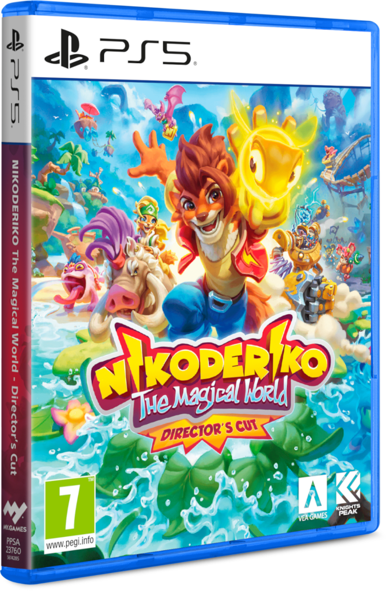 PS5 játék borítója. Cím: Nikoderiko The Magical World. Rajzolt karakterek a fantáziavilágban. Élénk színek, játékos dizájn.
