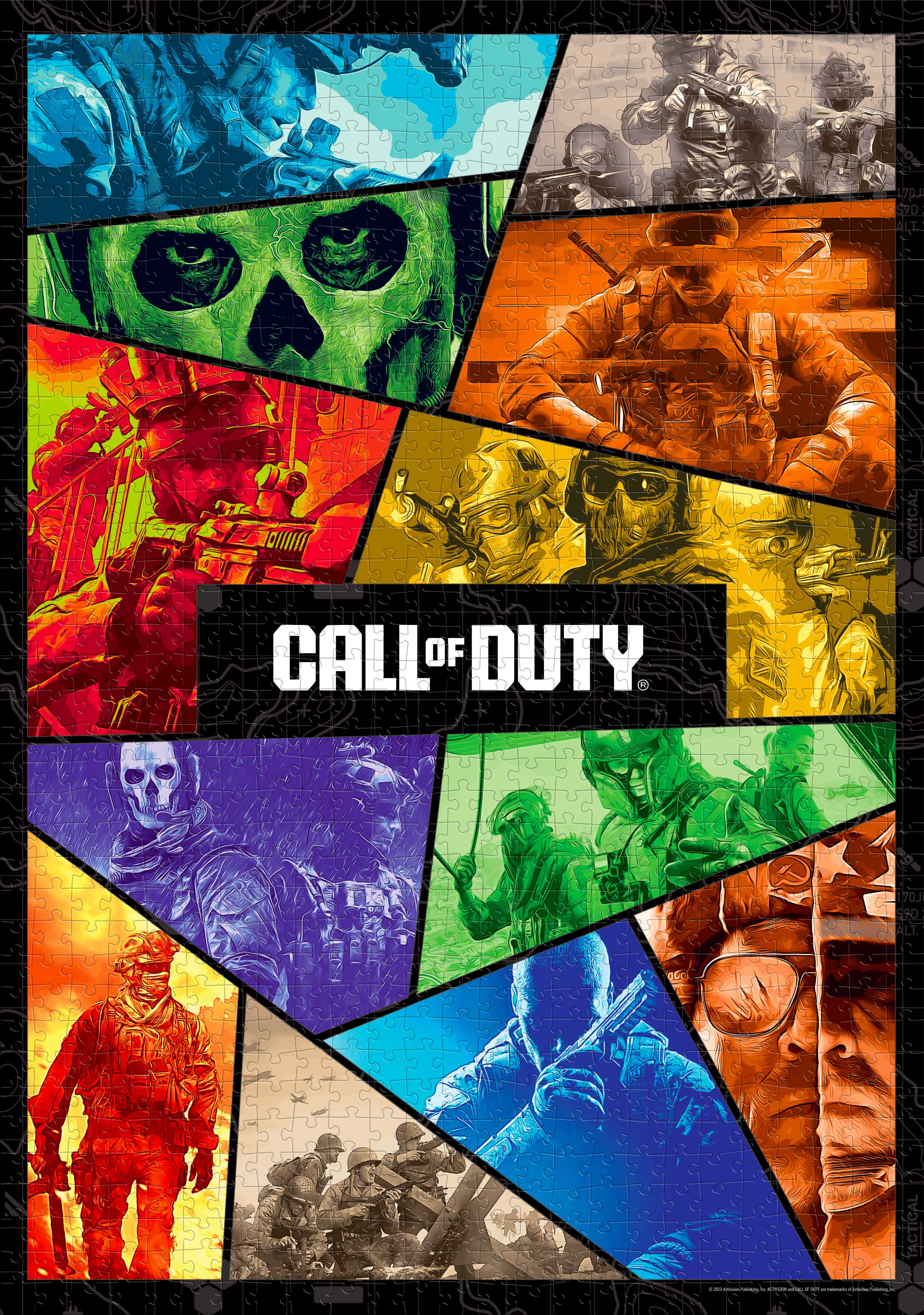 Egy puzzle, melyen több katona és a Call of Duty logója látható. Különböző színekkel emelik ki a karaktereket.