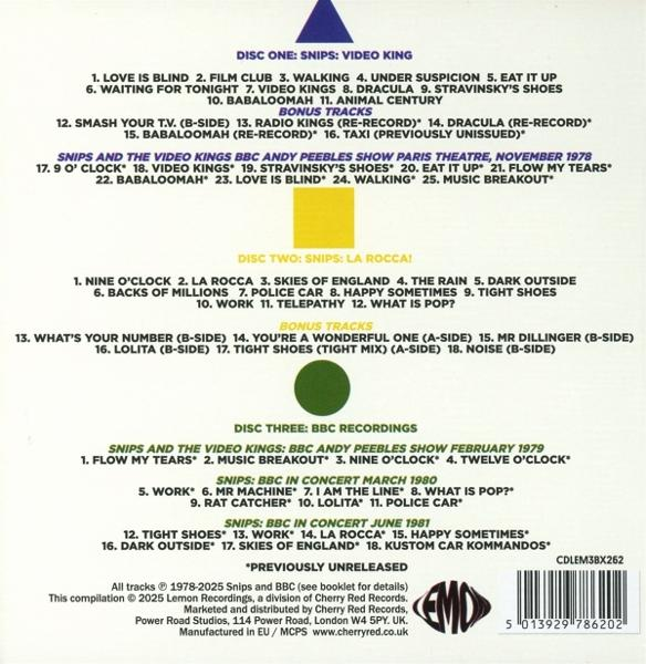 CD-Cover mit Titellisten, Albumtitel und Künstlerinformationen. Mehrere farbige Formen und Text sind sichtbar.