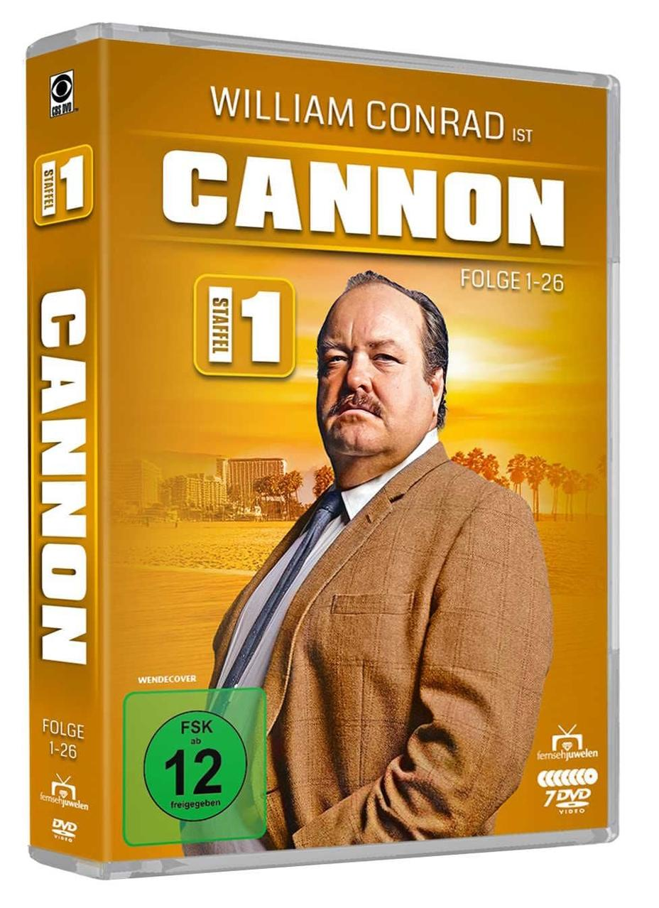 DVD-Hülle von Cannon. Mit William Conrad, dem Titel der Serie und Informationen zur Staffel. Die FSK 12-Bewertung ist sichtbar.