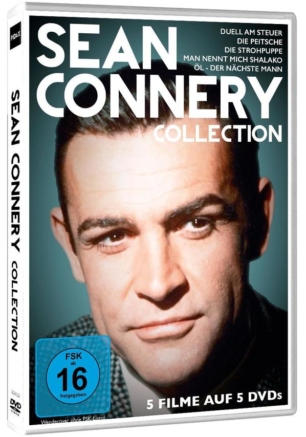 DVD-Cover der Sean Connery Collection. Zeigt ein Nahaufnahme von Sean Connerys Gesicht, mit Filmtiteln und einem Altersfreigabesymbol.