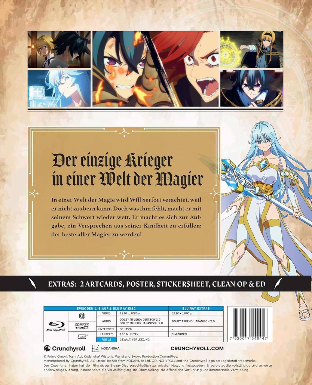 Blu-ray-Disc-Cover. Titel: Der einzige Krieger in einer Welt der Magier. Enthält Anime-Charaktere und Blu-ray-Informationen.