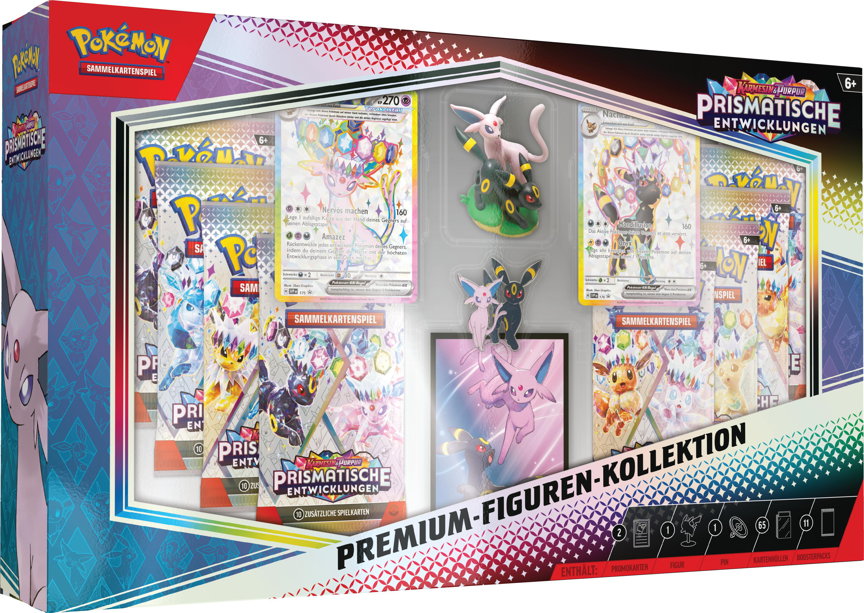 Ein Pokemon-Sammelkartenspiel-Set. Es enthält Kartenpackungen, Figuren, Anstecknadeln, Kartenhüllen, Boosterpacks und Pokemon-Karten.