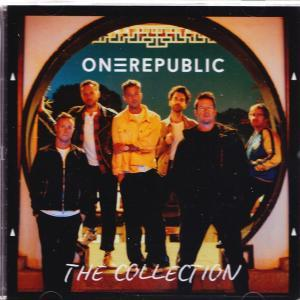Die Band OneRepublic vor einem Kreis. Die Bandmitglieder stehen vor einer Struktur mit dem Schriftzug "The Collection".