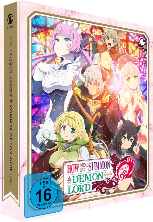 Anime-DVD-Cover mit Charakteren. Titel: How Not to Summon a Demon Lord. Charaktere mit verschiedenen Haarfarben und Outfits. FSK 16-Rating.