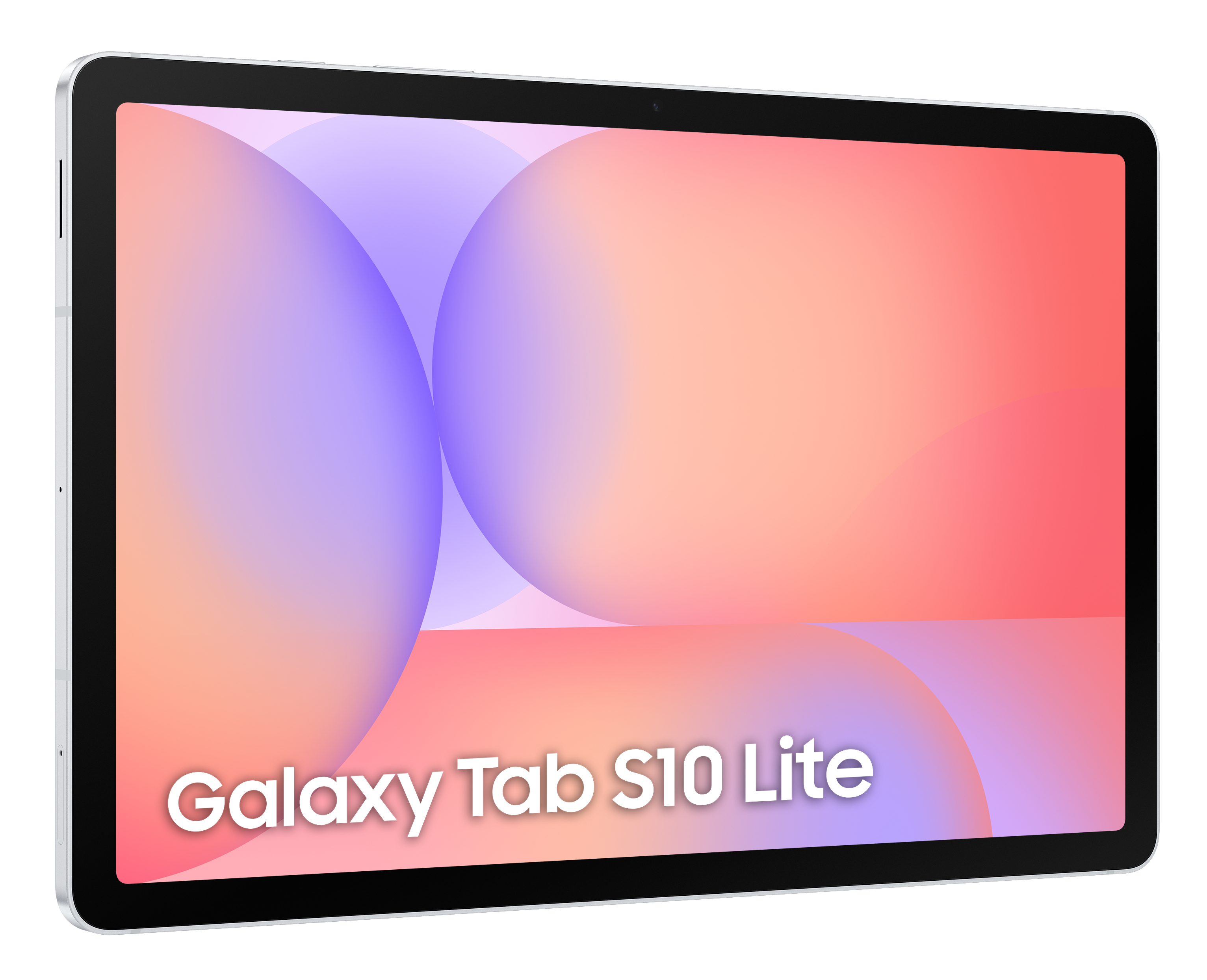 Wyświetlany jest tablet z napisem Galaxy Tab S10 Lite. Ma czarną ramkę i kolorowe gradientowe tło.