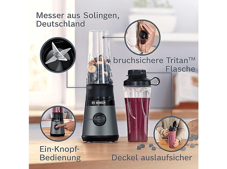 BOSCH MMB2111S VitaPower Serie 2 Standmixer Schwarz/Silber (450 Watt, 0.6 l)