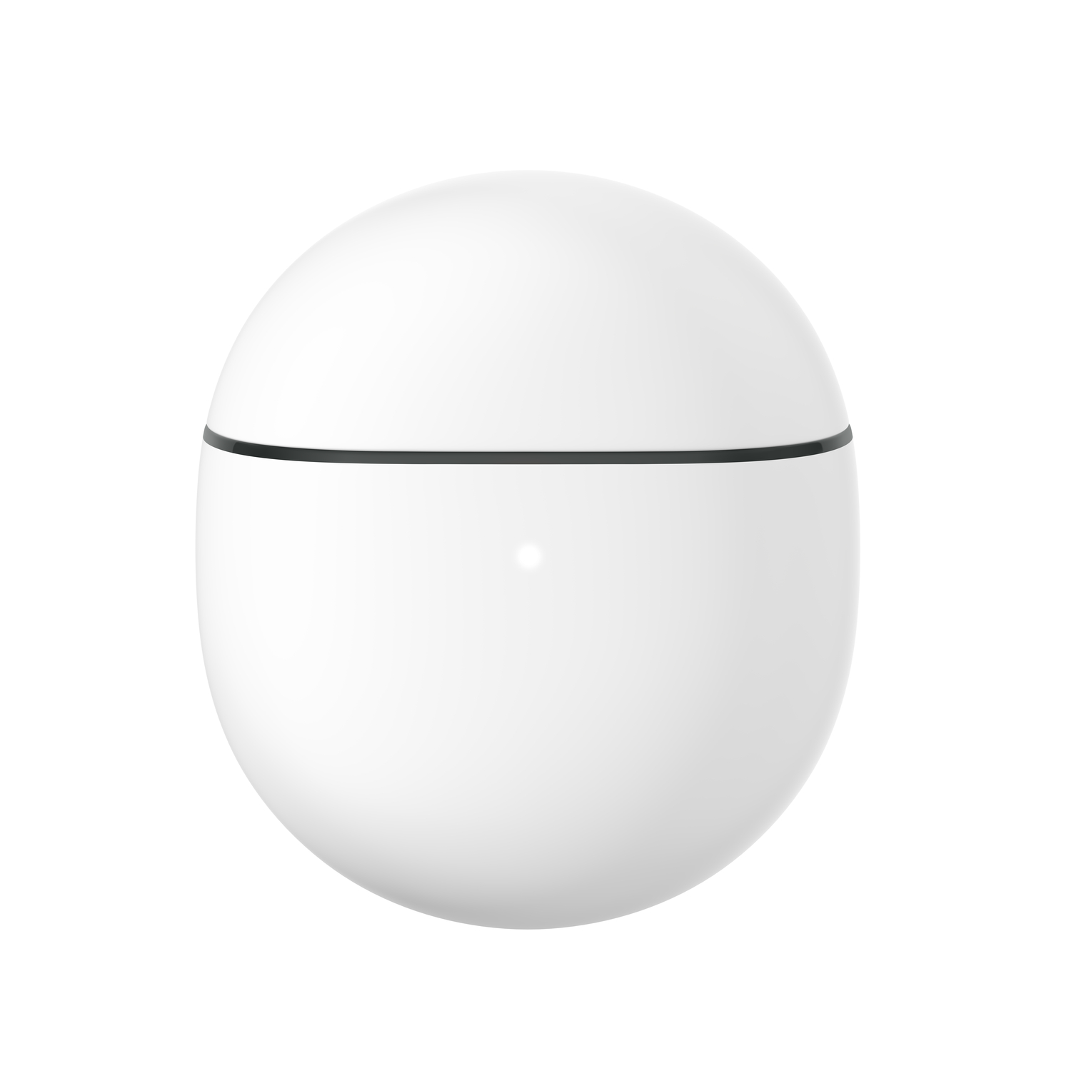 Un objet blanc de forme ovale avec une ligne noire au milieu est centré sur un fond blanc. L'objet a une surface brillante.
