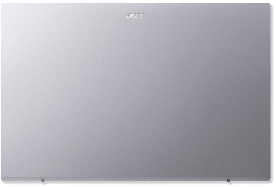Zárt ezüst laptop. A tetején az Acer logó látható. A laptop fehér felületen van.