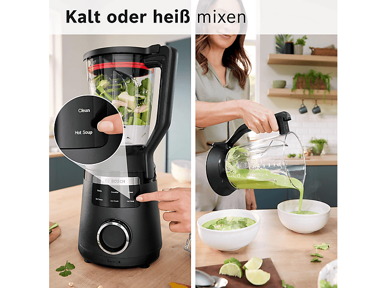 BOSCH MMBD665B1 Serie 6 Hochleistungsmixer VitaPower, Standmixer Schwarz (1800 Watt, 2 l)
