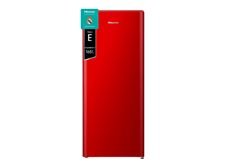 Frigorífico una puerta - Hisense RR220D4BRE, Cíclico/Defrost, 126.5 cm, 165 l, Clase E, Rojo