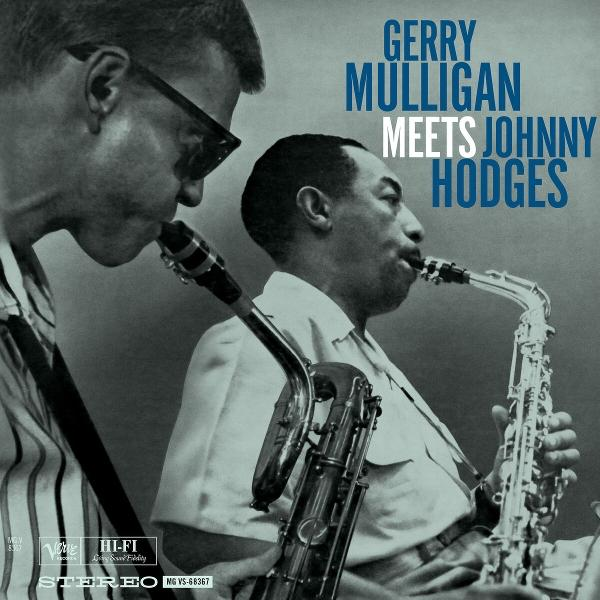 Albumcover mit zwei Männern, die Saxophon spielen. Der Text lautet: Gerry Mulligan Meets Johnny Hodges.
