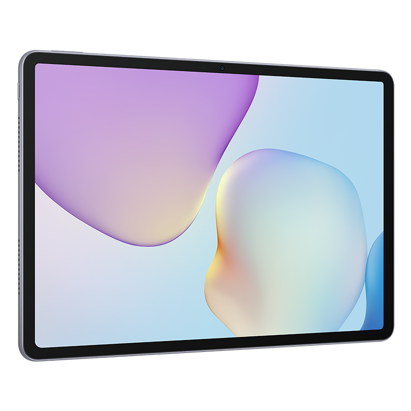 Renkli soyut bir duvar kağıdı olan bir tablet. Tabletin siyah bir çerçevesi ve üstte bir kamerası var.