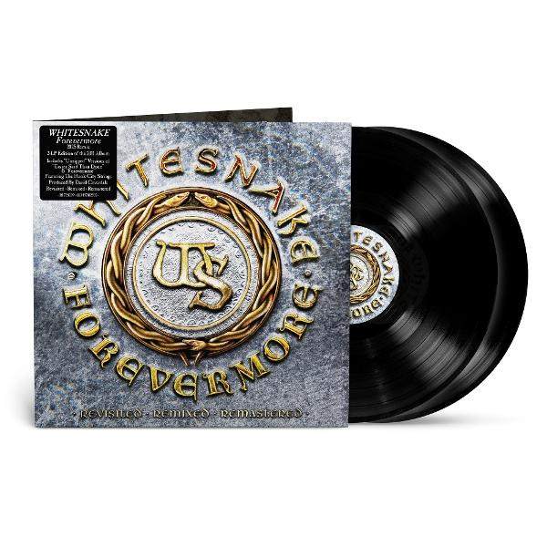 Album borító fekete bakelit lemezekkel. A borítón a "Whitesnake Forevermore" felirat látható arany emblémával és szöveggel. A lemezek feketék.