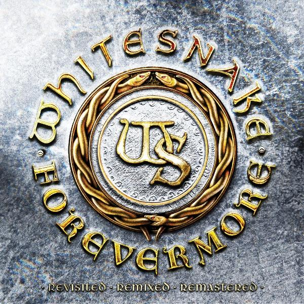 Album borítója arany betűkkel, Whitesnake, Forevermore. A központi címer, fonott kígyókkal, szintén arany.
