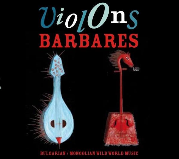 Albumcover mit stilisierten Streichinstrumenten: eine hellblaue mandolinenartige Form und eine rotpferdige Geige, mit schwarzem Hintergrund.