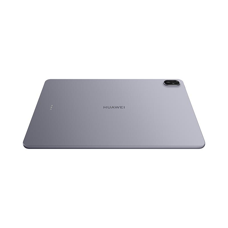 Ein graues Huawei-Tablet wird angezeigt. Das Tablet hat eine Kamera oben rechts und das Huawei-Logo in der Mitte.