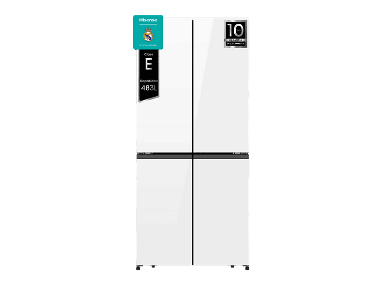Frigorífico americano - Hisense RQ5P470SETE, Total No Frost, 178.5 cm, 483 l, WiFi, Inverter, Cristal Blanco