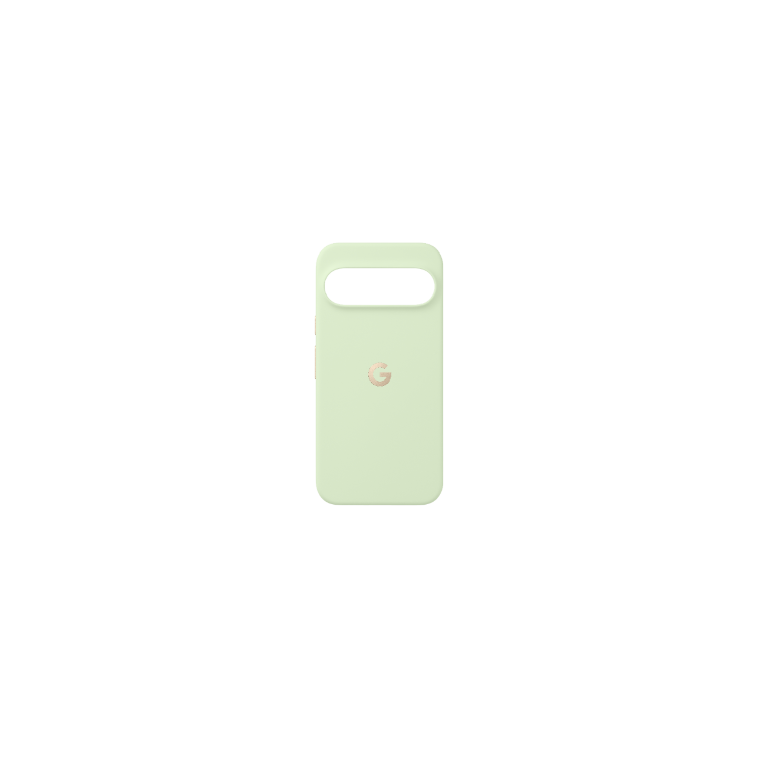 Une coque de téléphone vert clair avec le logo Google. La coque est sur fond noir.