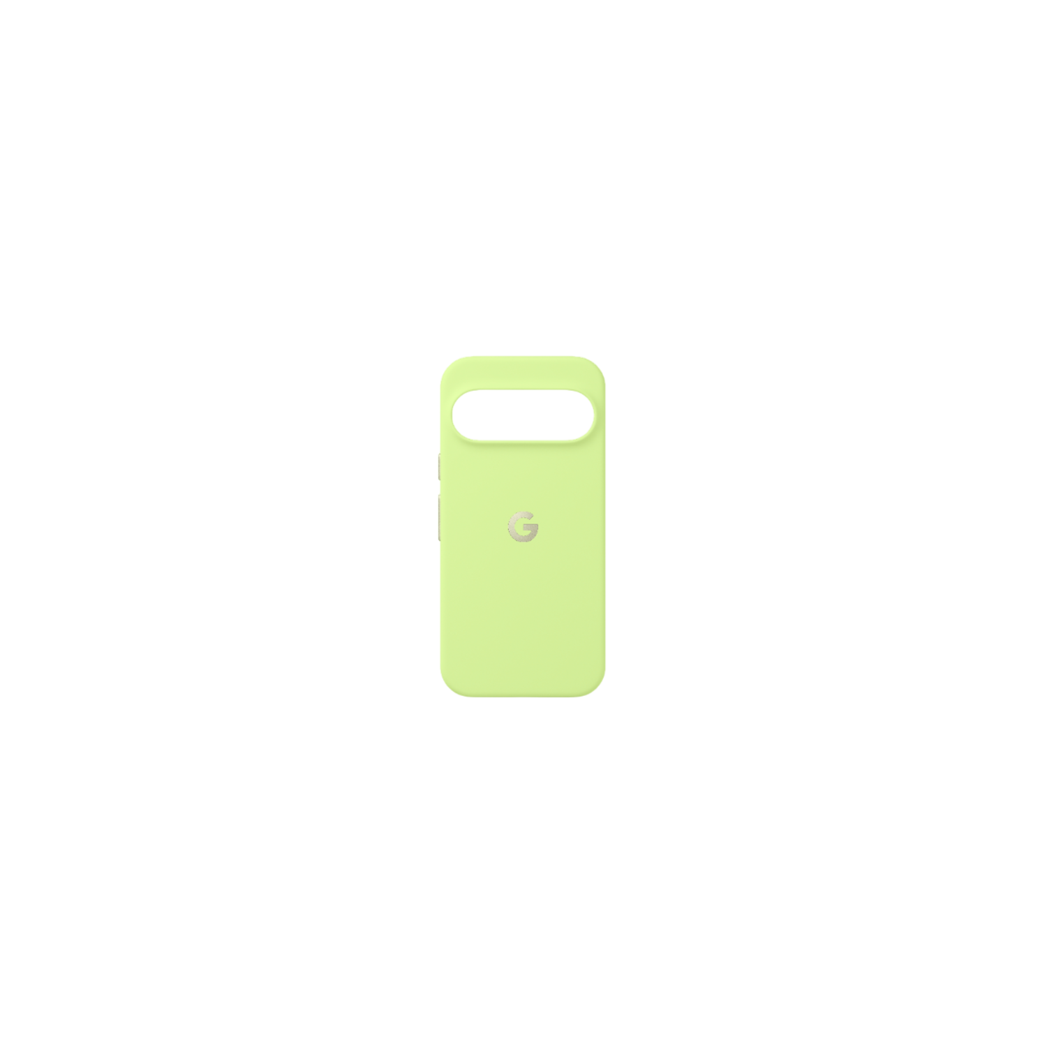 Une coque de téléphone vert clair, avec un logo Google, est centrée sur un fond noir.