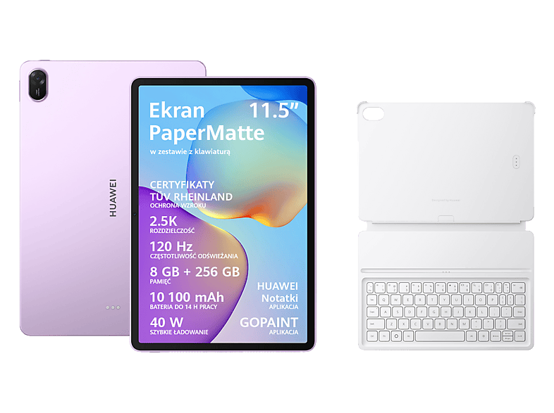 Huawei MatePad 11,5" 2025 8/256GB Wi-Fi Fioletowy + Klawiatura Biały