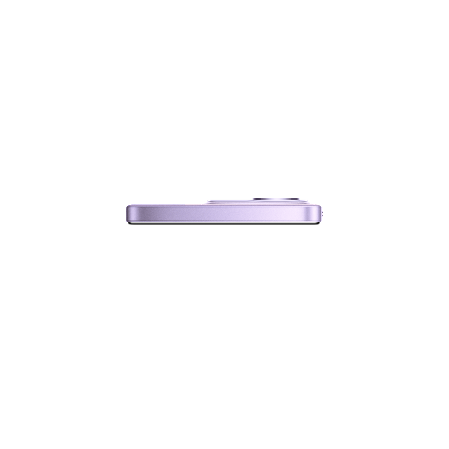De bovenkant van een paarse telefoon, met camerabult, tegen een zwarte achtergrond.