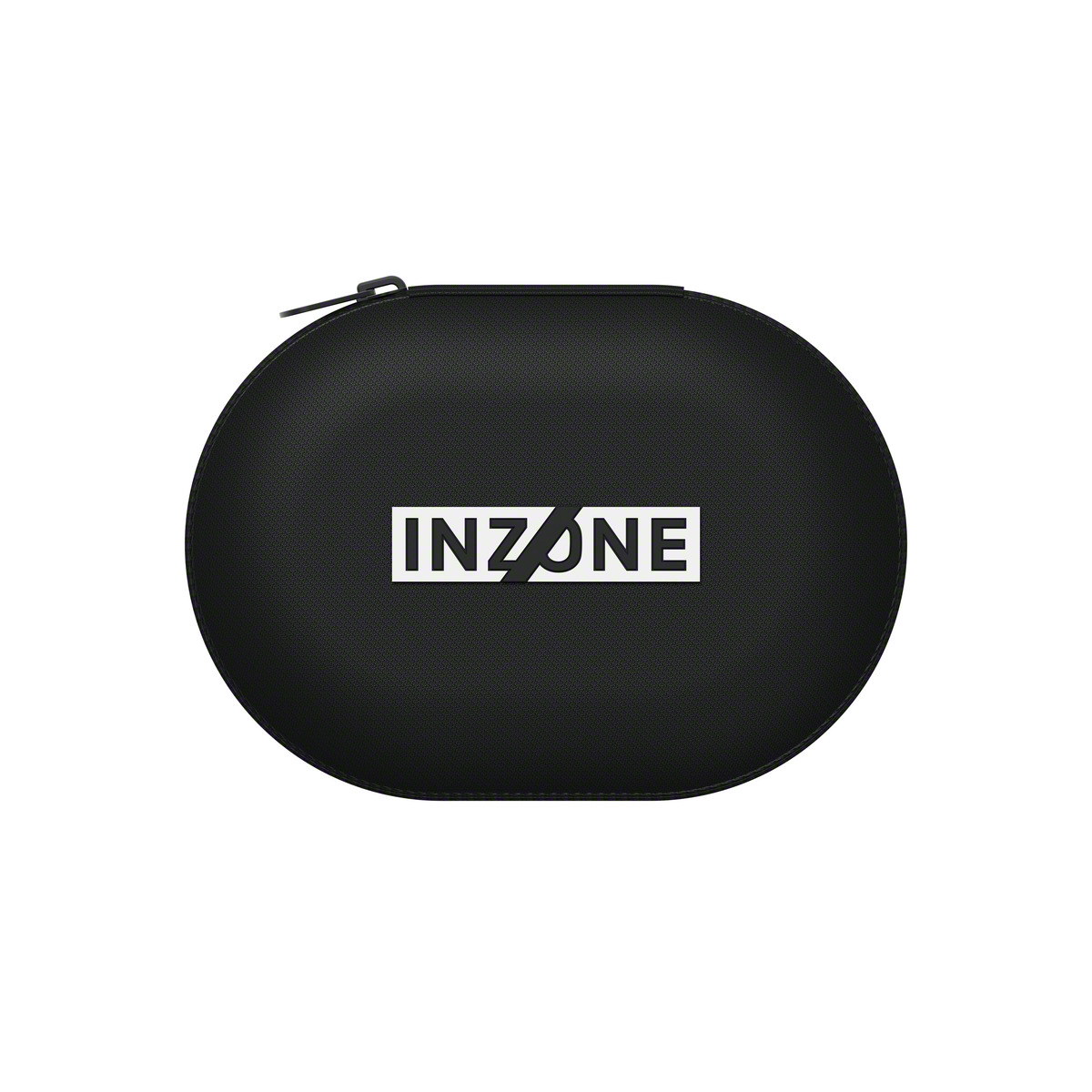 Custodia nera, ovale con cerniera. Presenta il logo bianco 'INZONE' sul davanti.