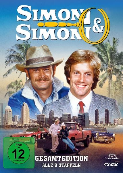 DVD-Cover für Simon & Simon. Zwei Männer in der Mitte. Hintergrund zeigt eine Stadt und Autos. Text sagt Gesamtedition.