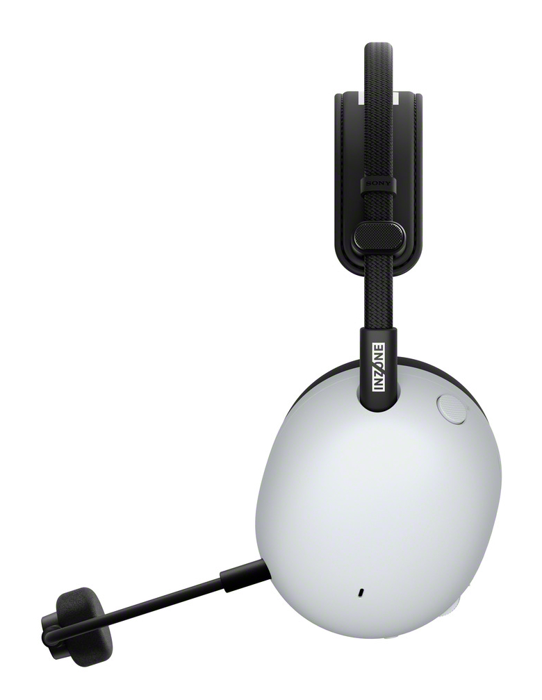 Białe i czarne słuchawki z mikrofonem. Słuchawki są markowane 'INZONE' i 'SONY'. Wyizolowane na białym tle.