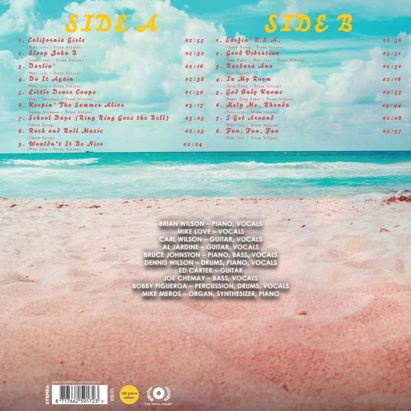 Album borítója számlistákkal tengerparti háttérrel. Az A és B oldalakon dalok szerepelnek. A kreditek között Brian Wilson, Mike Love stb.