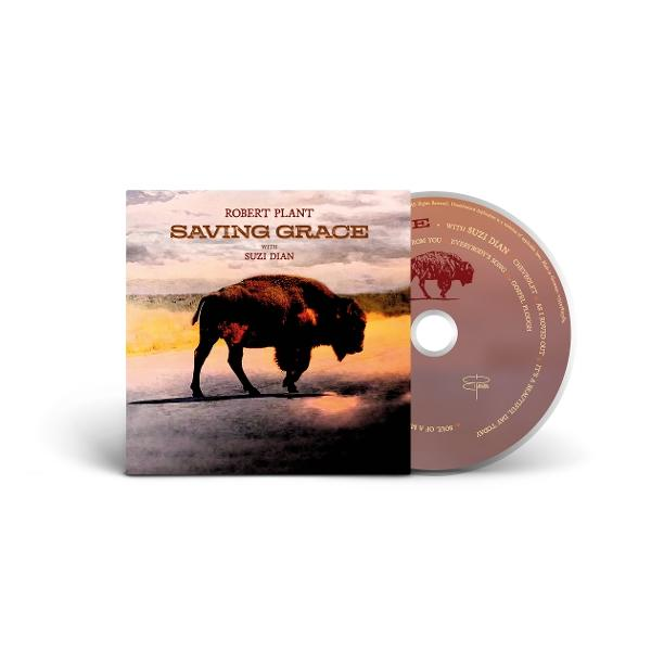 Pochette de CD avec un bison sur une route. Le CD contient l'album "Saving Grace" de Robert Plant et Suzi Dian. Un second CD est à côté.