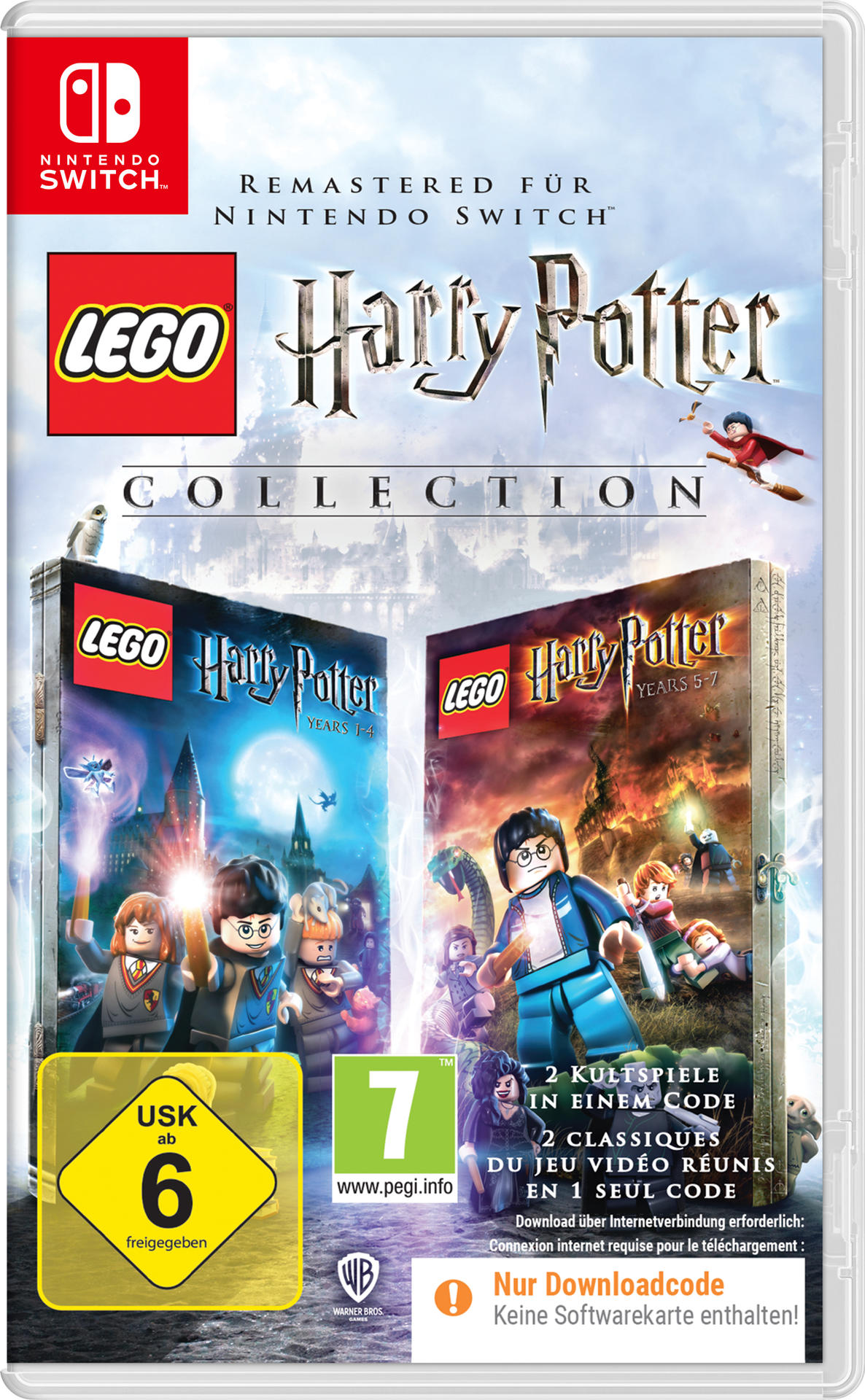 Lego Harry Potter Collection Spielhülle für Nintendo Switch. Enthält Cover-Art von Lego Harry Potter Charakteren. Inklusive Bewertungssymbole.