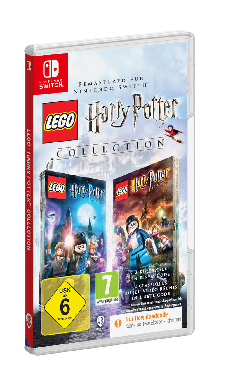 Lego Harry Potter Collection Spielhülle für Nintendo Switch. Zwei Lego Harry Potter Spiele mit USK-Einstufung 6 sind abgebildet.