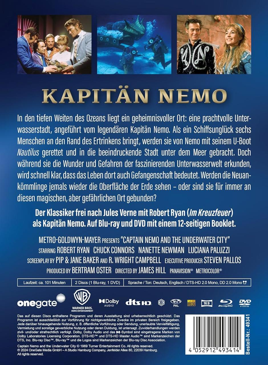 Filmcover von Kapitän Nemo. Es zeigt Schauspieler und Szenen aus dem Film. Text auf Deutsch. Blu-ray- und DVD-Details sind enthalten.