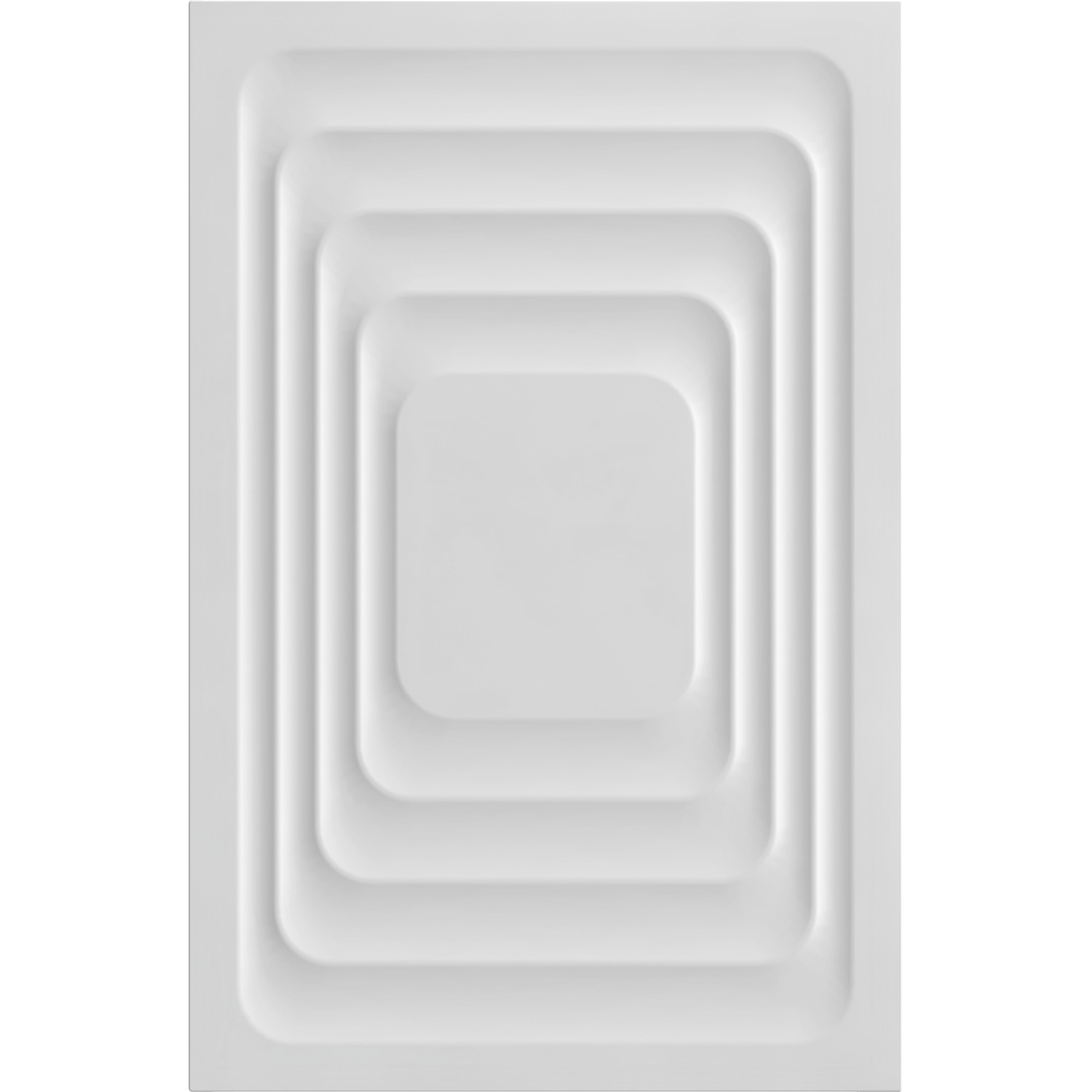 White rectangular panel with concentric, rounded square indentations. A central, smaller square is at the center.