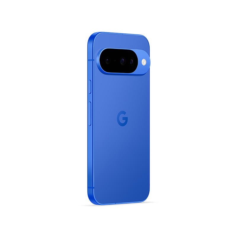 Blaues Google Pixel 7 Pro-Telefon. Die Rückseite zeigt Kameras und das Google-Logo.