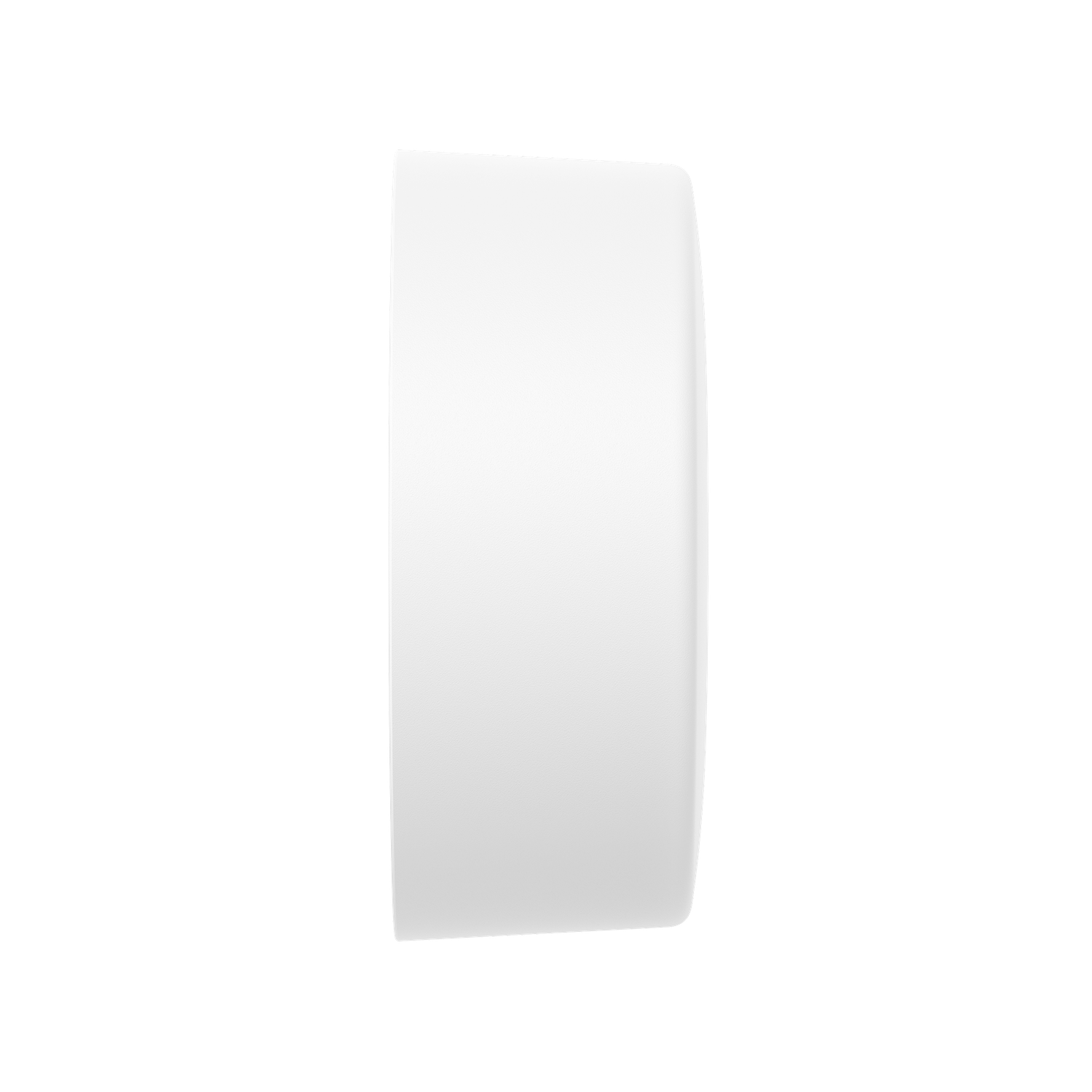 A white, rectangular object with rounded edges stands against a black background. The object is positioned vertically.