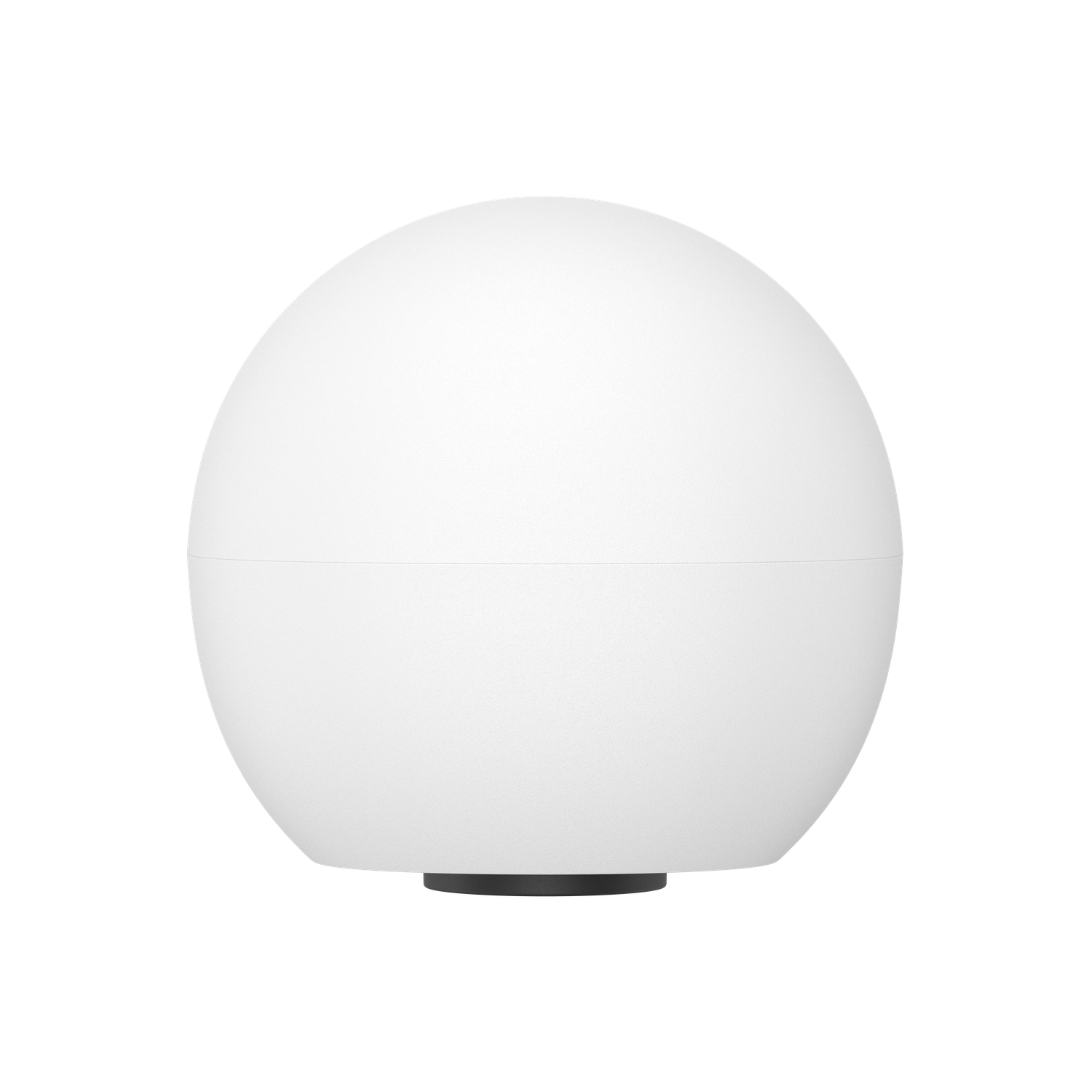 Objet blanc en forme d'orbite avec une base gris foncé sur fond noir. L'orbite a une ligne horizontale.