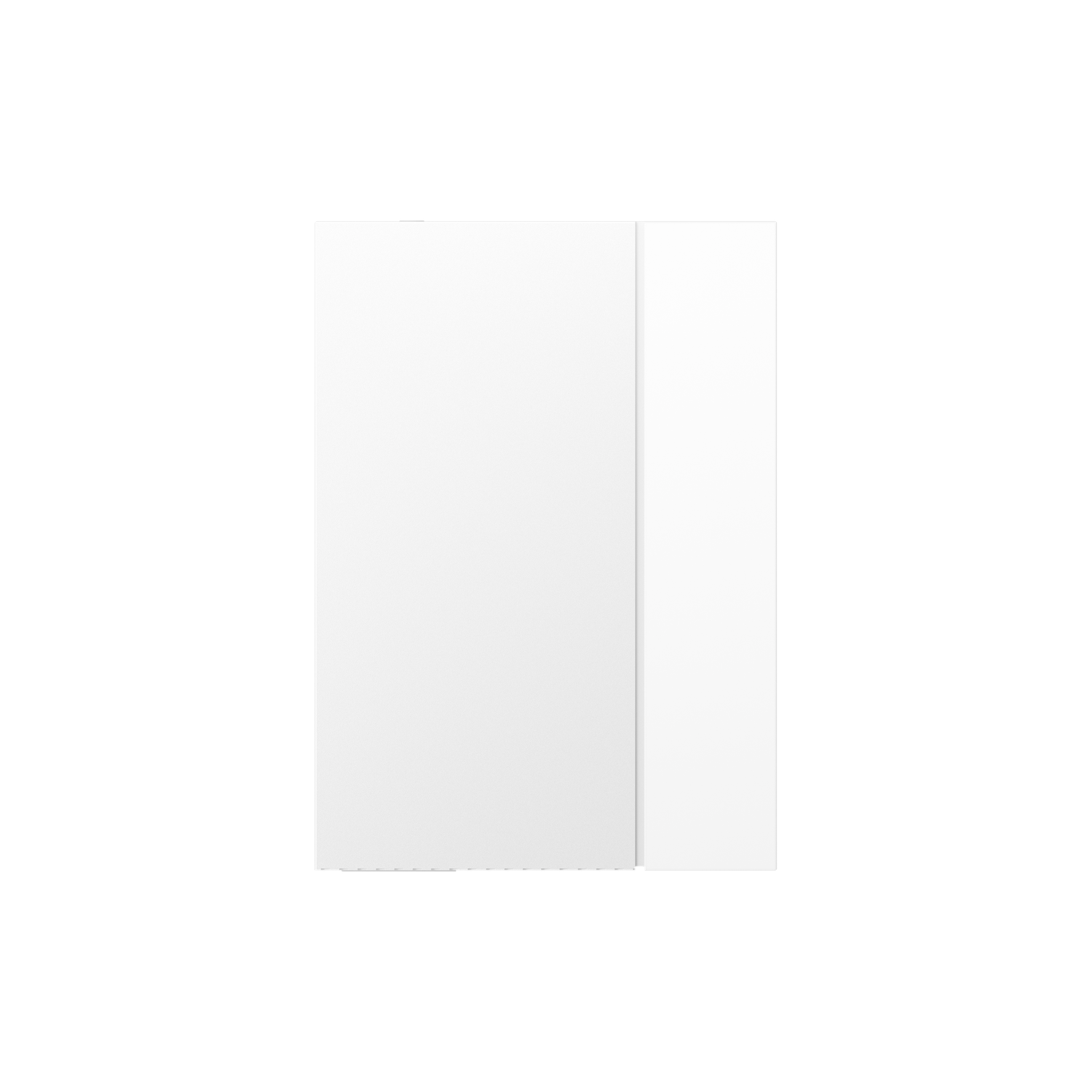A white rectangular object on a black background. A vertical white stripe divides the rectangle into two unequal parts.