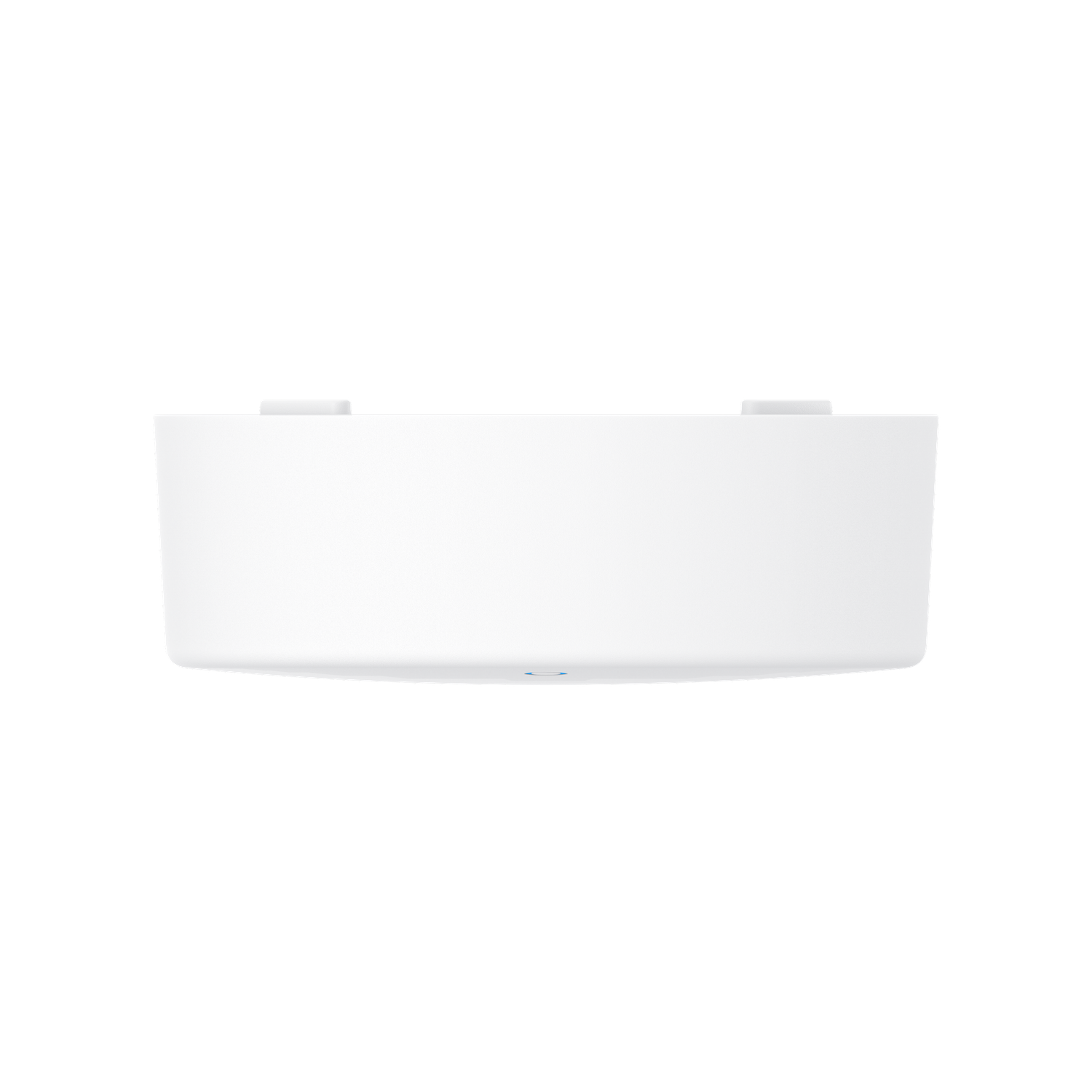 A white, rectangular object with two small, rectangular protrusions on top. The background is solid black.