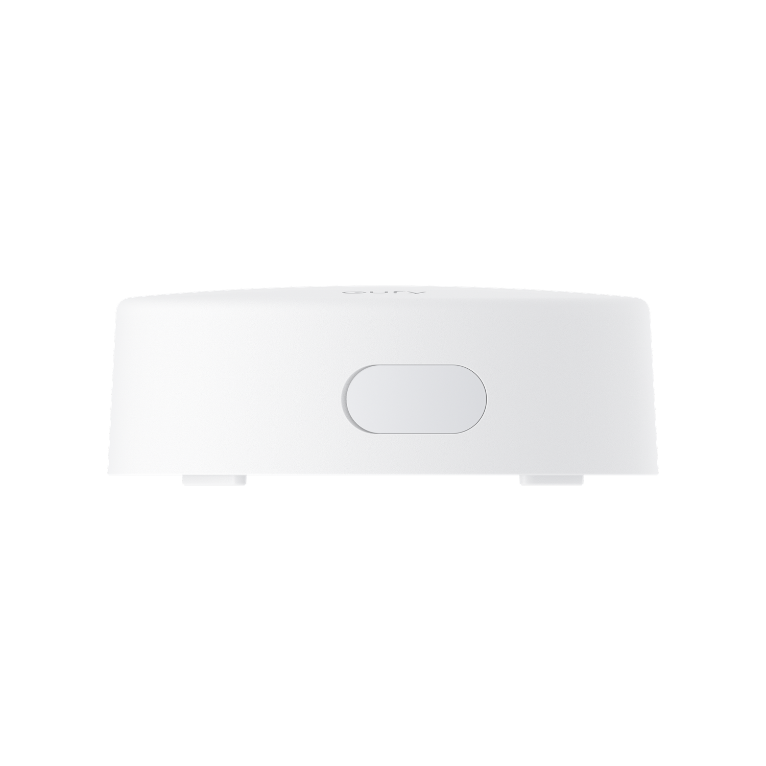 A white, rectangular device with a central, oval button. The background is solid black.