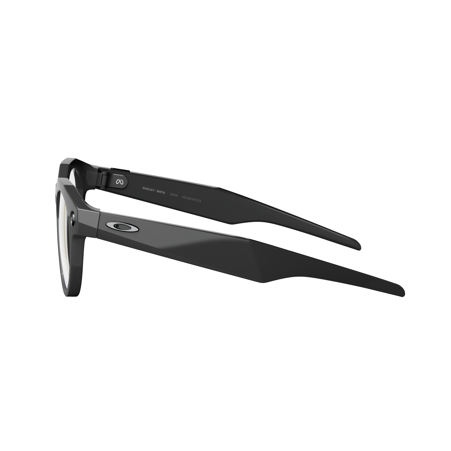Gafas Oakley Beta negras sobre fondo gris. Las gafas están en ángulo, mostrando el lateral y el interior de la montura.
