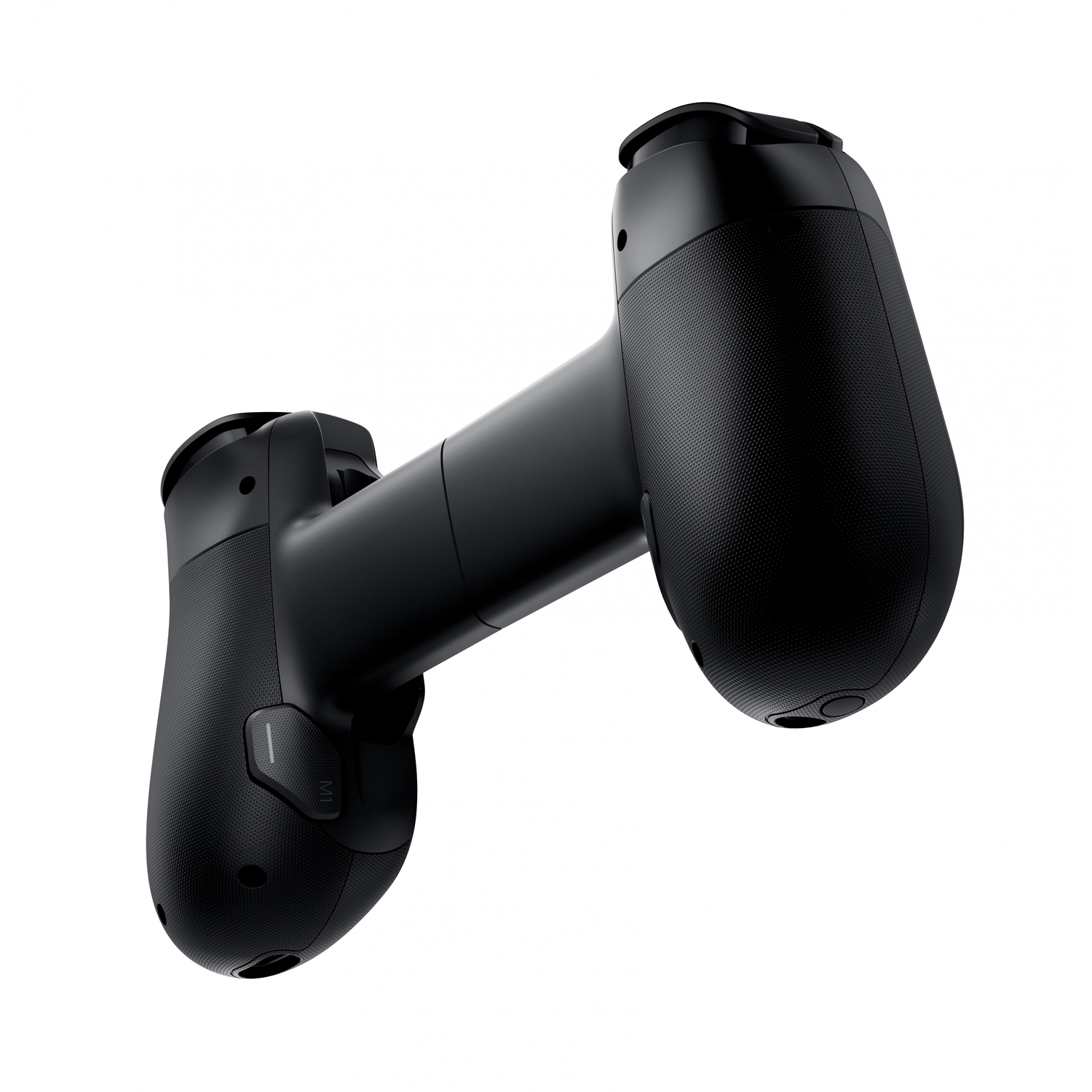 A black gamepad with textured grips. It has two main sections connected by a stem, with buttons and a button labeled 'M1'.