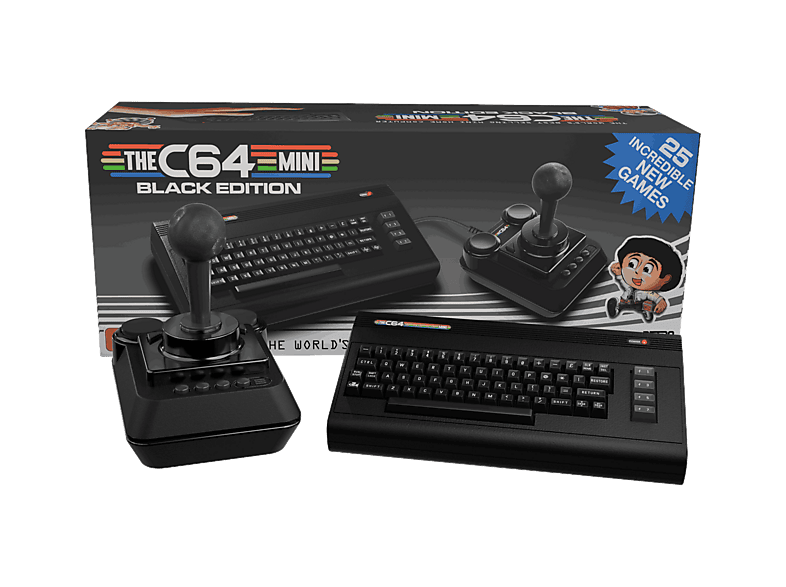 Consola retro - THEC64 mini Black Edition, 25 juegos preinstalados, Joystick, HDMI, Negro